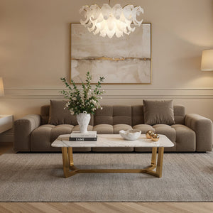 Coffee table Venetia, marble and metal, white-gold, rectangular, luxurious / Gold stainless steel